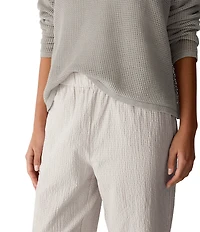 Eileen Fisher Organic Cotton Pucker Check Elastic Waist Tapered Ankle Pants