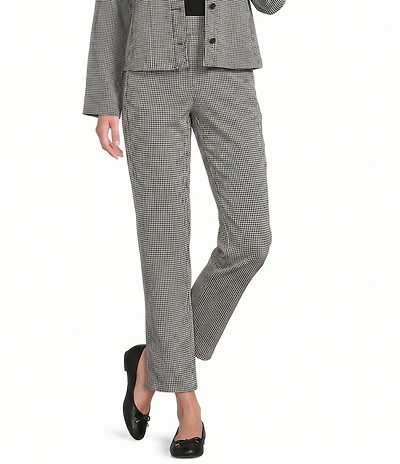 Eileen Fisher Organic Cotton Pucker Check Elastic Waist Tapered Ankle Pants