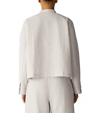 Eileen Fisher Organic Cotton Pucker Check Mandarin Collar Long Sleeve Jacket