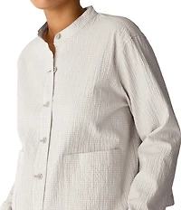 Eileen Fisher Organic Cotton Pucker Check Mandarin Collar Long Sleeve Jacket