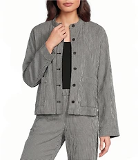 Eileen Fisher Organic Cotton Pucker Check Mandarin Collar Long Sleeve Jacket
