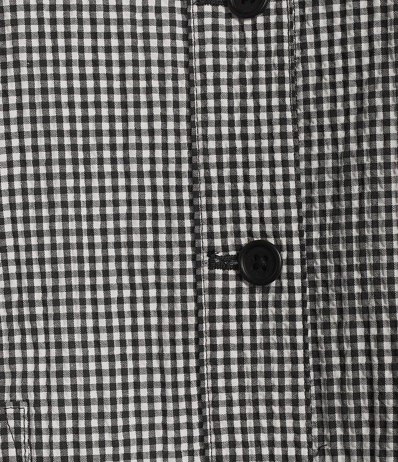 Eileen Fisher Organic Cotton Pucker Check Mandarin Collar Long Sleeve Jacket