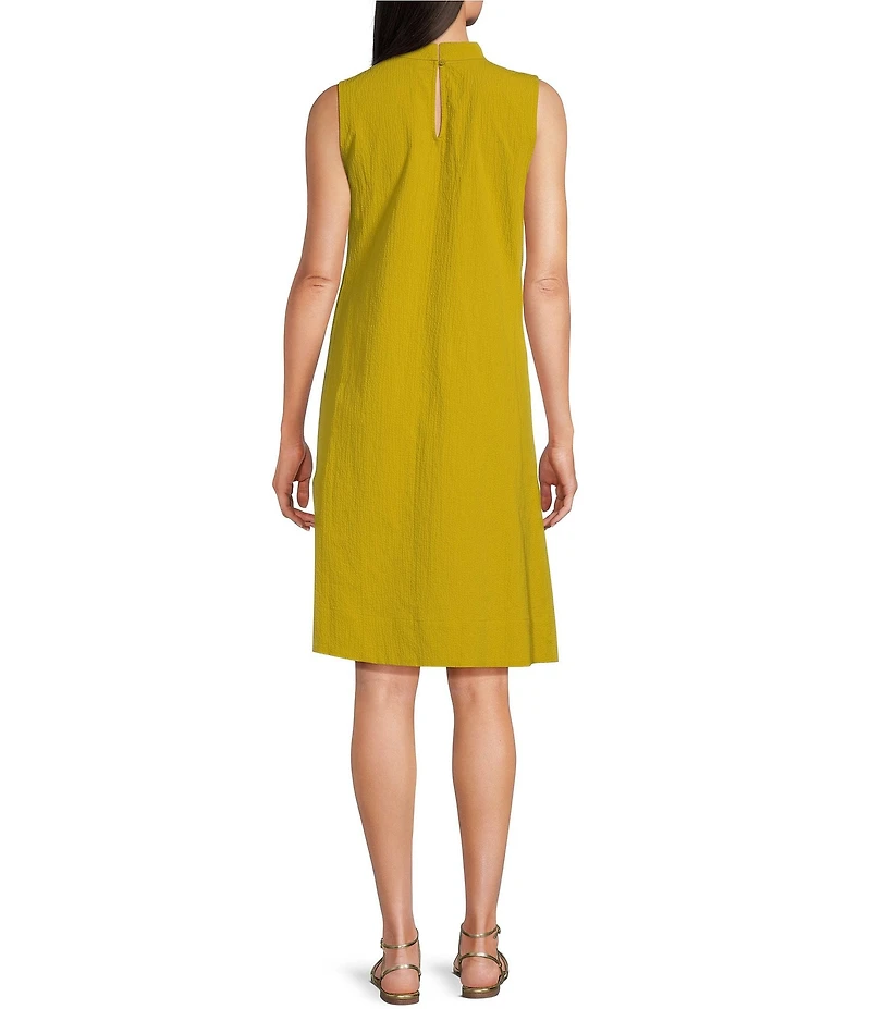Eileen Fisher Organic Cotton Pucker Mock Neck Sleeveless A-Line Dress