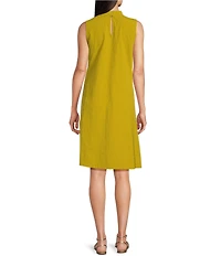 Eileen Fisher Organic Cotton Pucker Mock Neck Sleeveless A-Line Dress