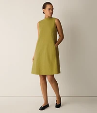 Eileen Fisher Organic Cotton Pucker Mock Neck Sleeveless A-Line Dress