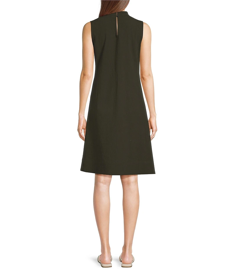 Eileen Fisher Organic Cotton Pucker Mock Neck Sleeveless A-Line Dress