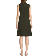Eileen Fisher Organic Cotton Pucker Mock Neck Sleeveless A-Line Dress