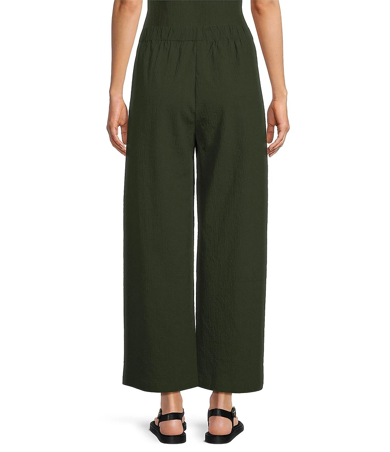 Eileen Fisher Organic Cotton Pucker Weave Seersucker Wide-Leg Pull-On Ankle Pants