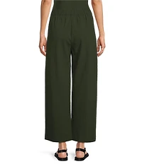 Eileen Fisher Organic Cotton Pucker Weave Seersucker Wide-Leg Pull-On Ankle Pants