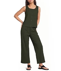 Eileen Fisher Organic Cotton Pucker Weave Seersucker Wide-Leg Pull-On Ankle Pants