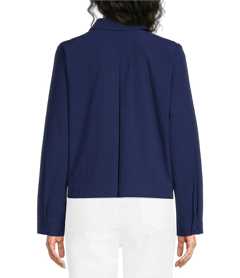 Eileen Fisher Organic Cotton Puckered Point Collar Long Sleeve A-Line Button-Front Jacket