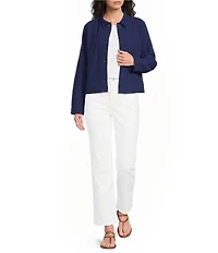 Eileen Fisher Organic Cotton Puckered Point Collar Long Sleeve A-Line Button-Front Jacket