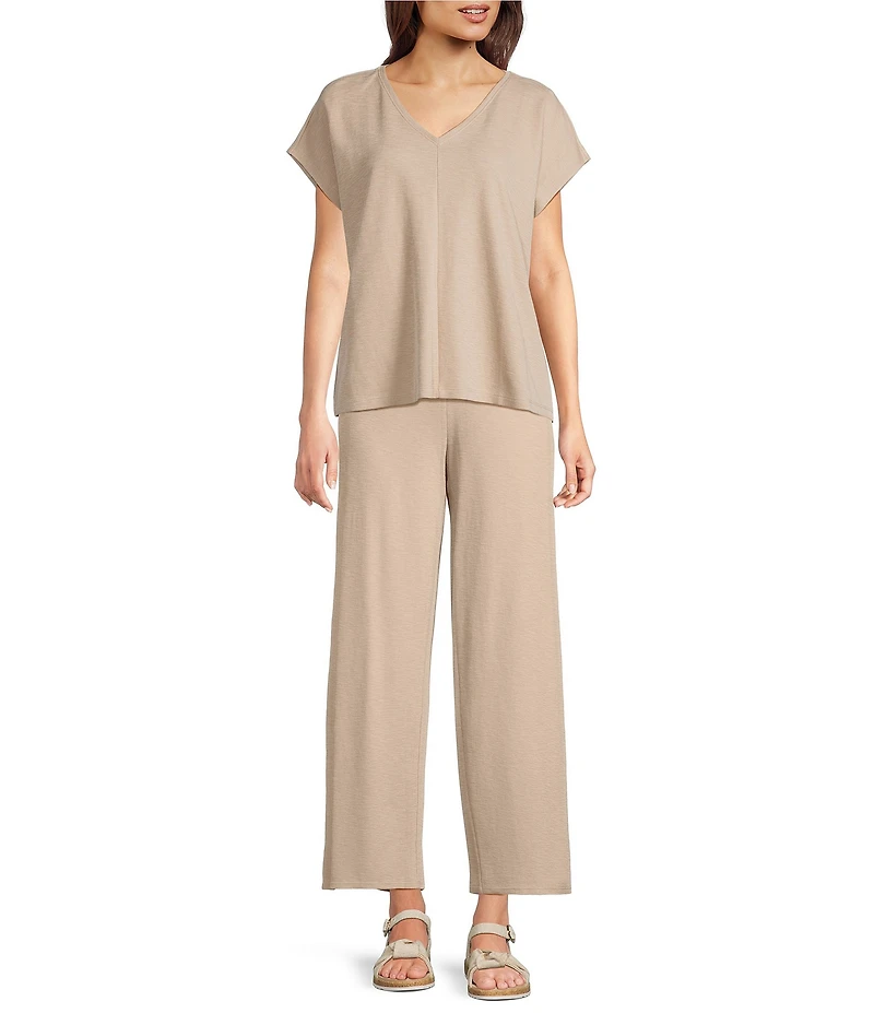 Eileen Fisher Organic Cotton Rib Knit Straight Ankle Pants