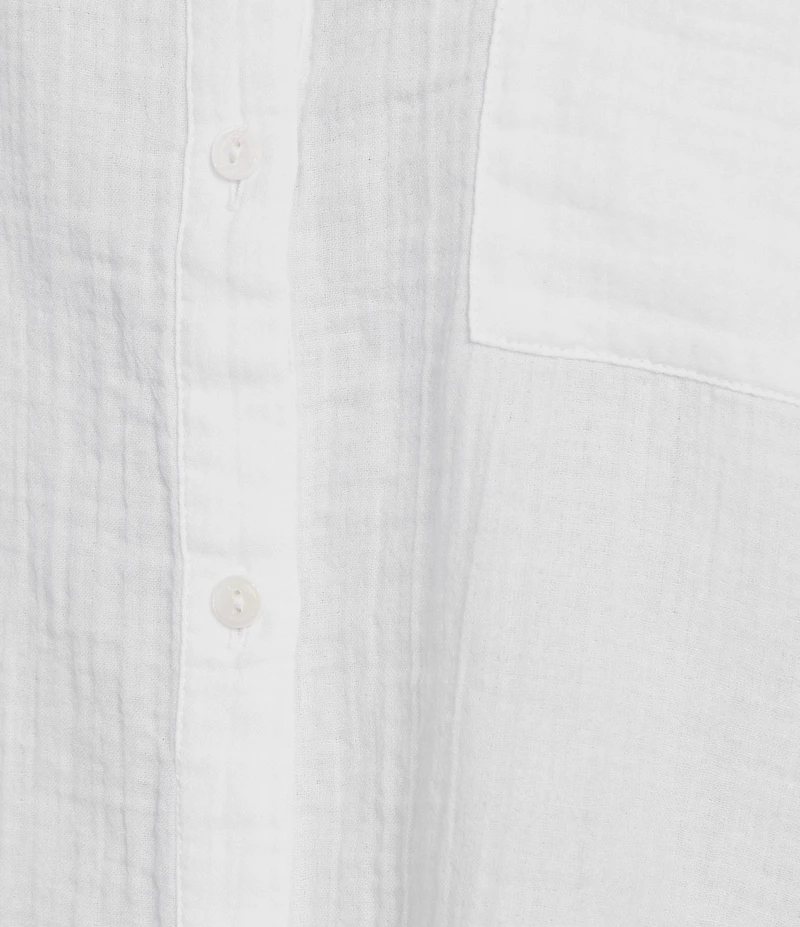 Eileen Fisher Organic Cotton Ripple Mandarin Collar Patch Pocket Long Sleeve Shirt