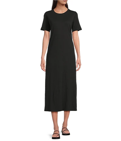 Eileen Fisher Organic Cotton Slub Jersey Crew Neck Short Sleeve Midi Dress