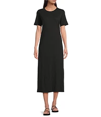 Eileen Fisher Organic Cotton Slub Jersey Crew Neck Short Sleeve Midi Dress