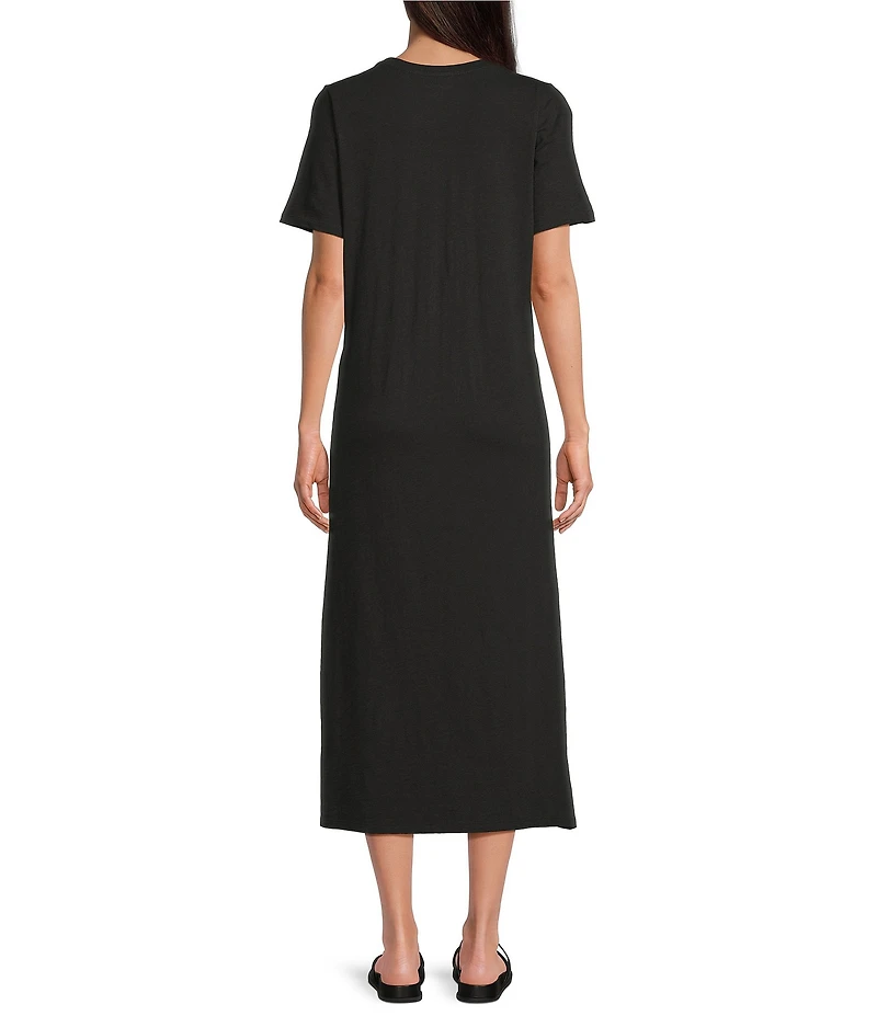 Eileen Fisher Organic Cotton Slub Jersey Crew Neck Short Sleeve Midi Dress