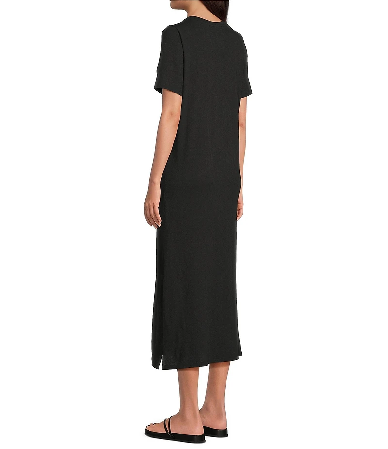 Eileen Fisher Organic Cotton Slub Jersey Crew Neck Short Sleeve Midi Dress