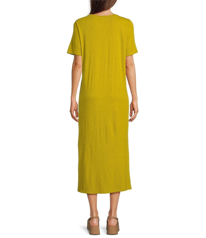 Eileen Fisher Organic Cotton Slub Jersey Crew Neck Short Sleeve Midi Dress
