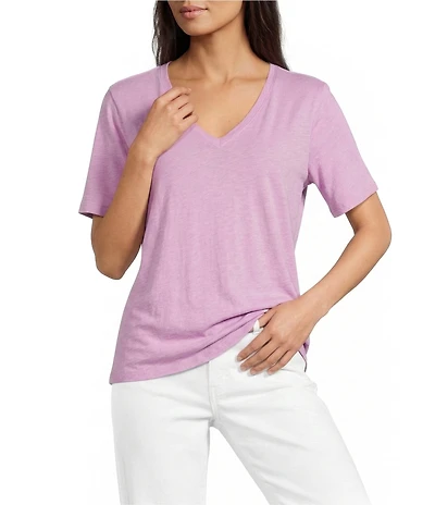Eileen Fisher Organic Cotton Slub Jersey Knit V-Neck Short Sleeve Tee
