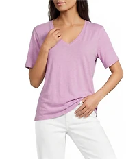 Eileen Fisher Organic Cotton Slub Jersey Knit V-Neck Short Sleeve Tee