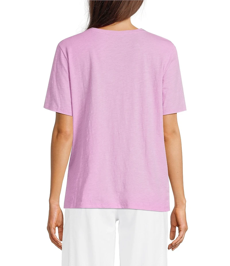 Eileen Fisher Organic Cotton Slub Jersey Knit V-Neck Short Sleeve Tee