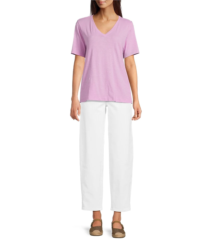 Eileen Fisher Organic Cotton Slub Jersey Knit V-Neck Short Sleeve Tee