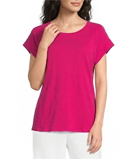 Eileen Fisher Organic Cotton Slub Jersey Round Neck Raglan Cap Sleeve Top