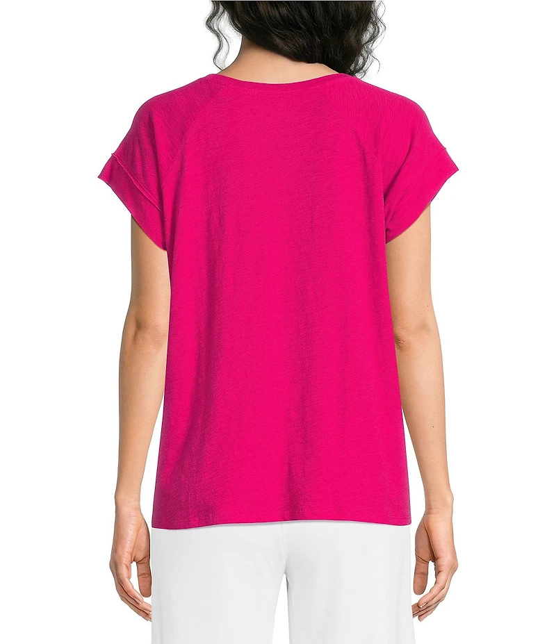 Eileen Fisher Organic Cotton Slub Jersey Round Neck Raglan Cap Sleeve Top