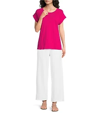 Eileen Fisher Organic Cotton Slub Jersey Round Neck Raglan Cap Sleeve Top