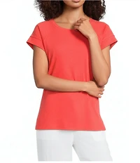 Eileen Fisher Organic Cotton Slub Jersey Round Neck Raglan Cap Sleeve Top