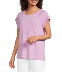 Eileen Fisher Organic Cotton Slub Jersey Round Neck Raglan Cap Sleeve Top