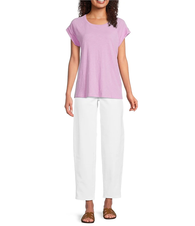 Eileen Fisher Organic Cotton Slub Jersey Round Neck Raglan Cap Sleeve Top