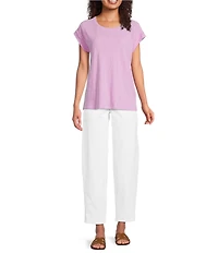 Eileen Fisher Organic Cotton Slub Jersey Round Neck Raglan Cap Sleeve Top