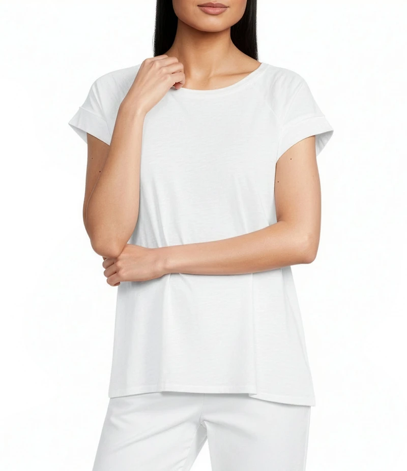 Eileen Fisher Organic Cotton Slub Jersey Round Neck Raglan Cap Sleeve Top