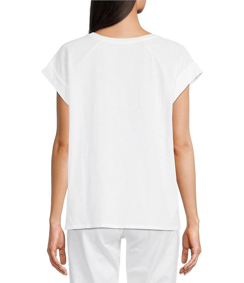 Eileen Fisher Organic Cotton Slub Jersey Round Neck Raglan Cap Sleeve Top