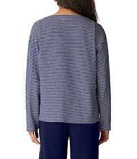Eileen Fisher Organic Cotton Slub Knit Striped Boat Neck Long Sleeve Top