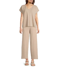 Eileen Fisher Organic Cotton Slub Rib Knit V-Neck Cap Sleeve Square Top