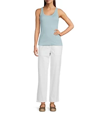 Eileen Fisher Organic Cotton Stretch Rib Knit Scoop Neck Sleeveless Tank