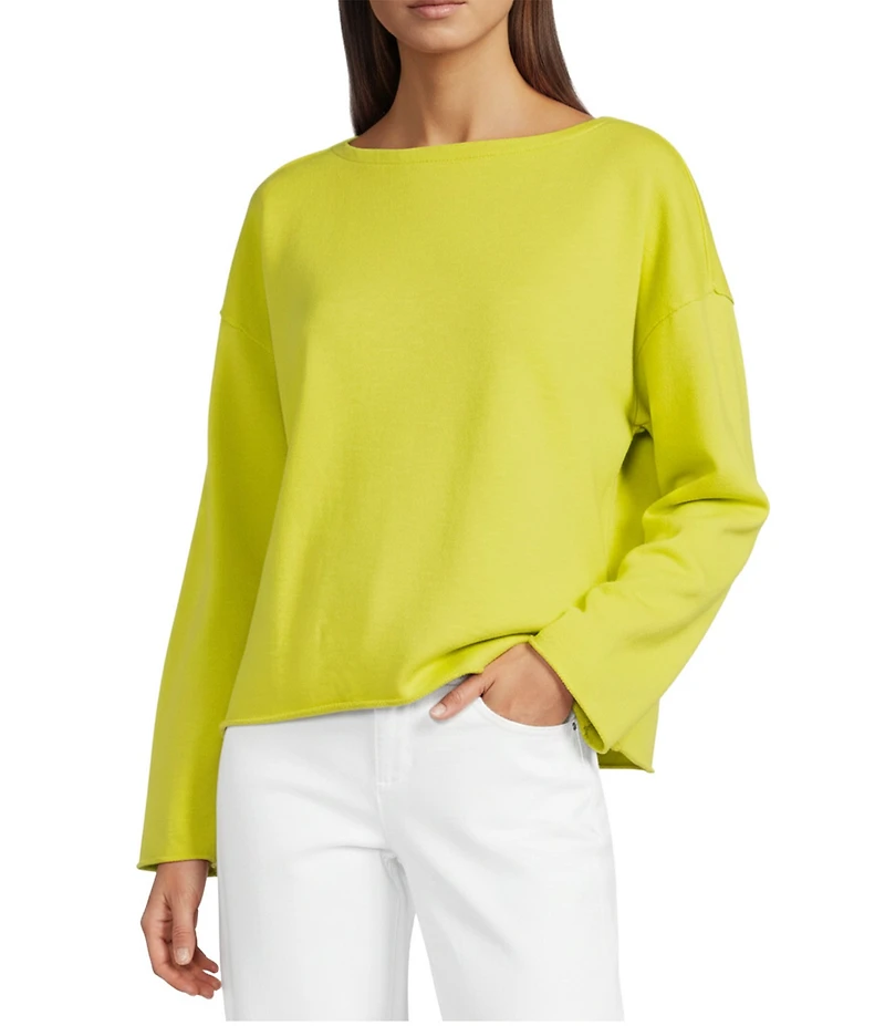 Eileen Fisher Organic Cotton Terry Bateau Neck Long Sleeve Boxy Top