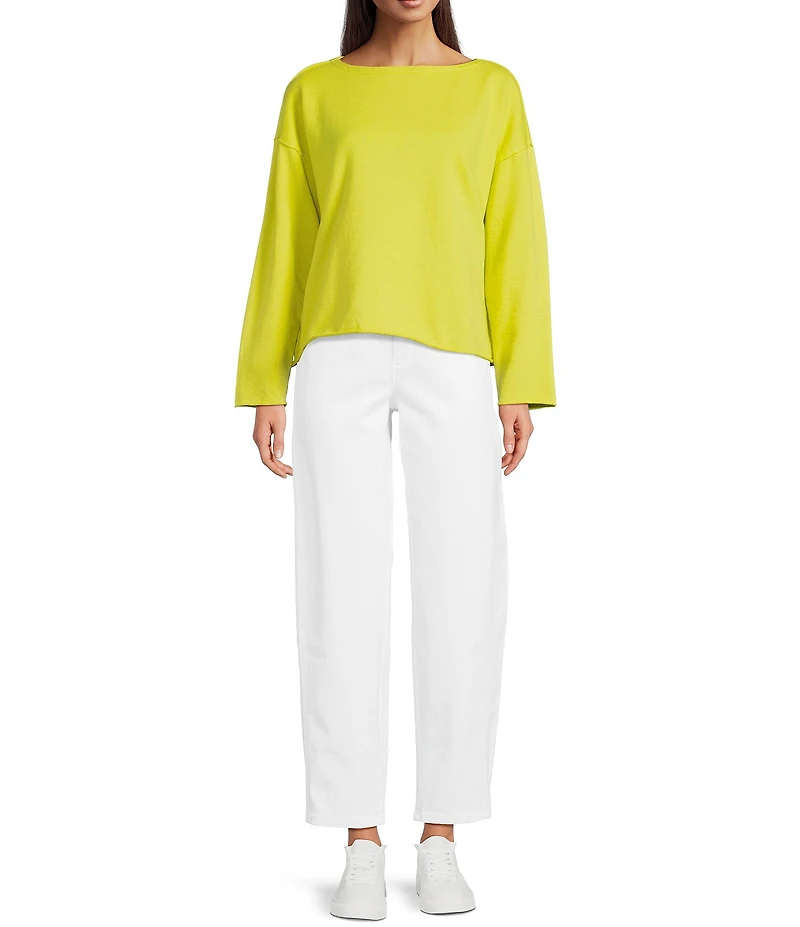 Eileen Fisher Organic Cotton Terry Bateau Neck Long Sleeve Boxy Top