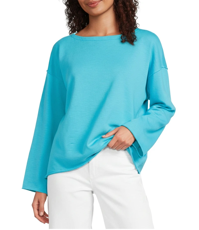 Eileen Fisher Organic Cotton Terry Bateau Neck Long Sleeve Boxy Top