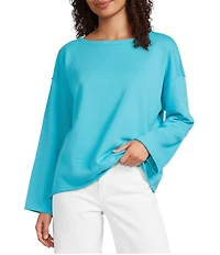 Eileen Fisher Organic Cotton Terry Bateau Neck Long Sleeve Boxy Top