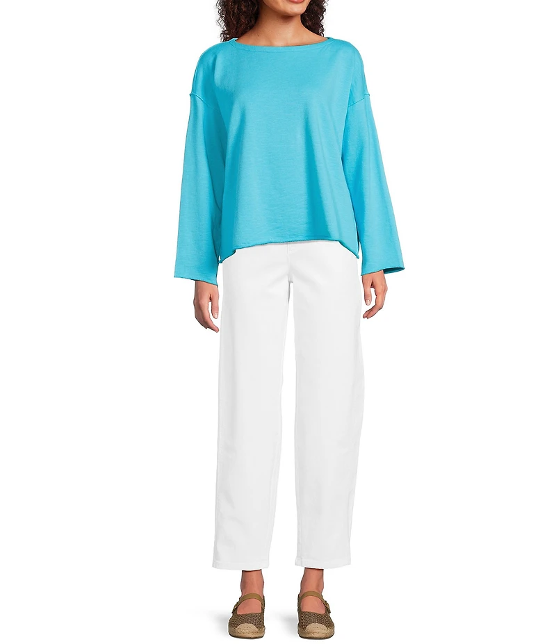 Eileen Fisher Organic Cotton Terry Bateau Neck Long Sleeve Boxy Top