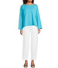Eileen Fisher Organic Cotton Terry Bateau Neck Long Sleeve Boxy Top