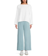 Eileen Fisher Organic Cotton Terry Bateau Neck Long Sleeve Boxy Top
