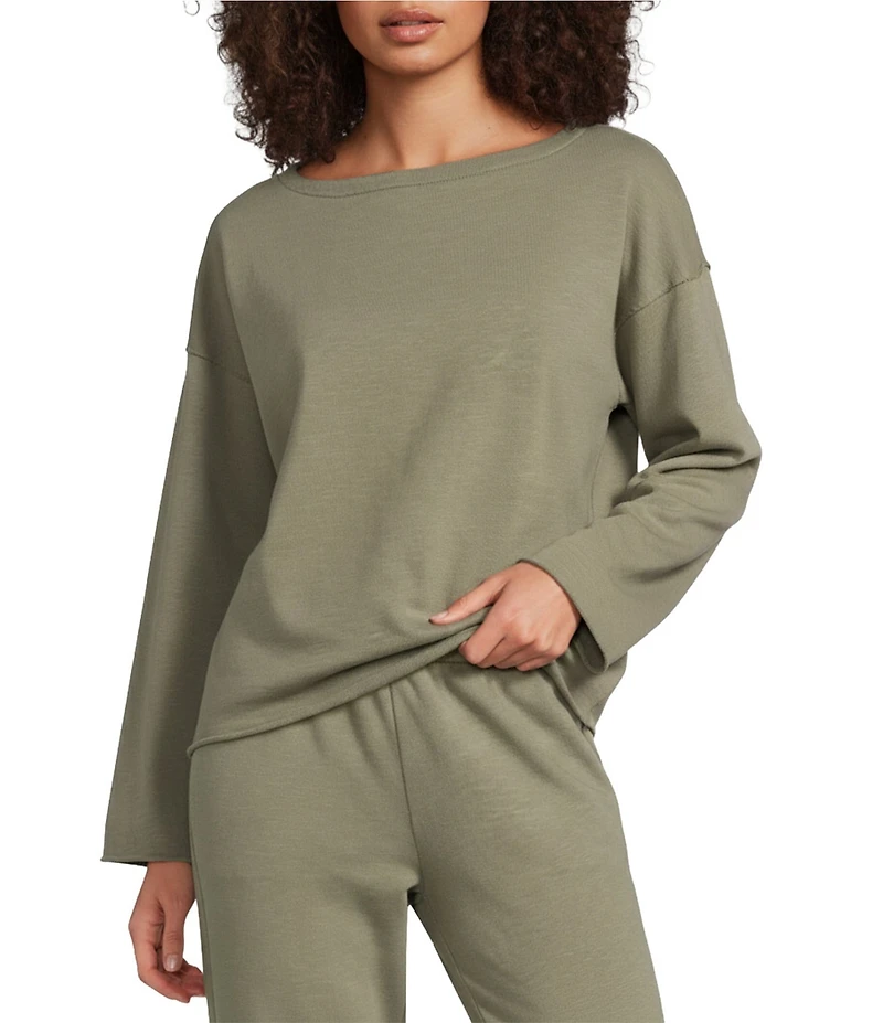 Eileen Fisher Organic Cotton Terry Bateau Neck Long Sleeve Boxy Top