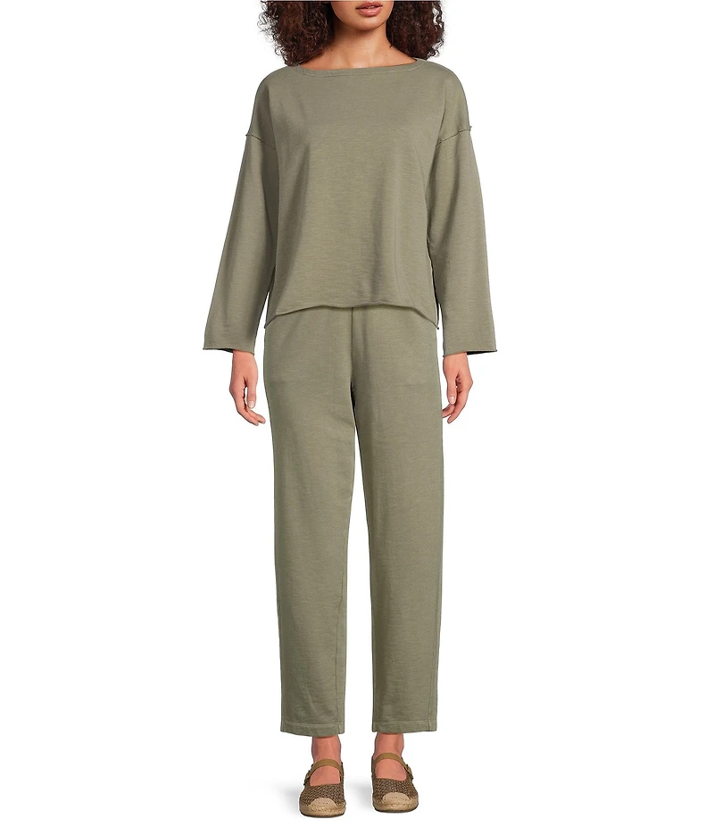 Eileen Fisher Organic Cotton Terry Bateau Neck Long Sleeve Boxy Top