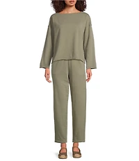 Eileen Fisher Organic Cotton Terry Bateau Neck Long Sleeve Boxy Top