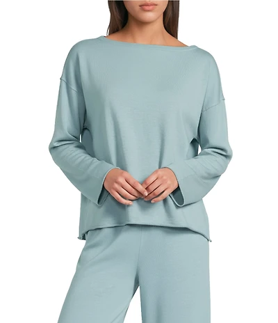 Eileen Fisher Organic Cotton Terry Bateau Neck Long Sleeve Boxy Top